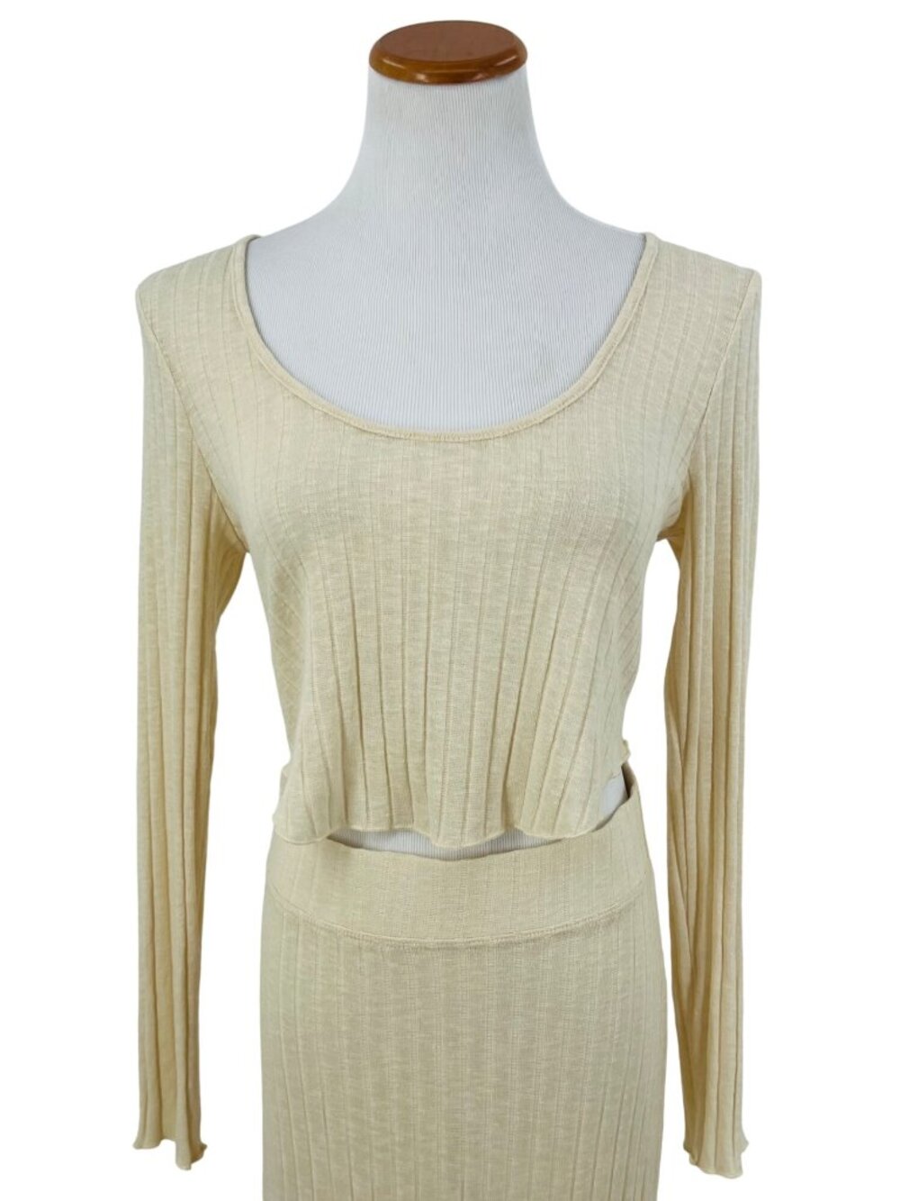NWOT Free People Beige Soft Ribbed Knit Top & Maxi Skirt 2 Piece Set L Boho - Picture 5 of 13
